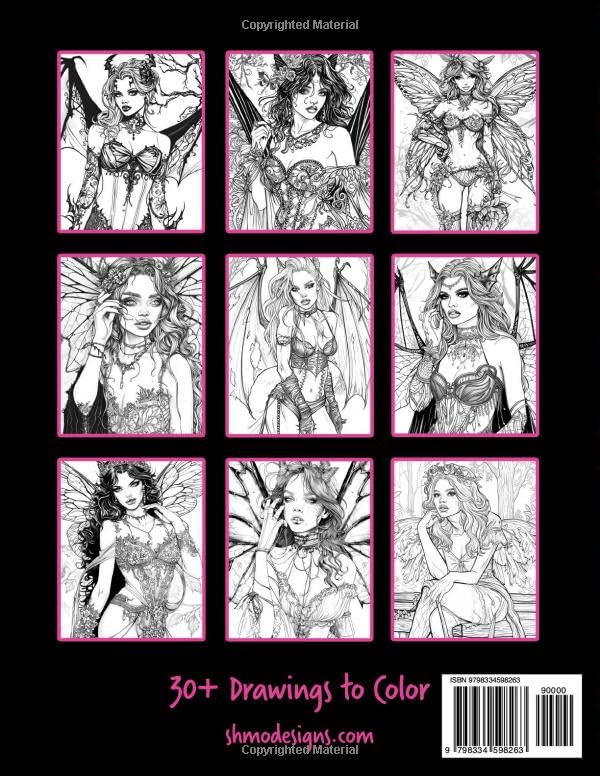 Dark Fairies Adult Coloring Book: Fantasy Fairy Women in Gothic Fashion Outfits. Perfect for Relaxation and Stress Relief WoodArtSupply