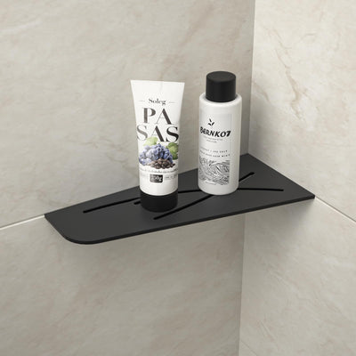 Bernkot Corner Shower Shelf 12" Matte Black 304 Stainless Steel Quadrilateral Corner Shelf Recessed Bathroom Storage Shampoo Holder Organizer Kitchen Shelf Rack, No Drilling