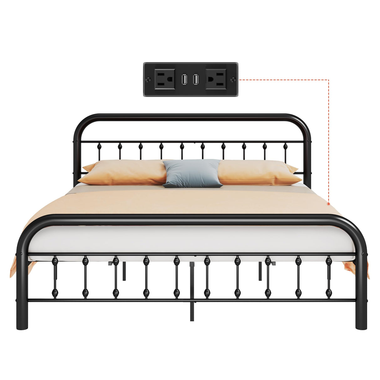 WLIVE Bed Frame King Size, King Size Bed Frame and Headboard, King Bed Frames with LED Lights and Charging Station,No Box Spring Required,Easy Assembly,Black WLIVE