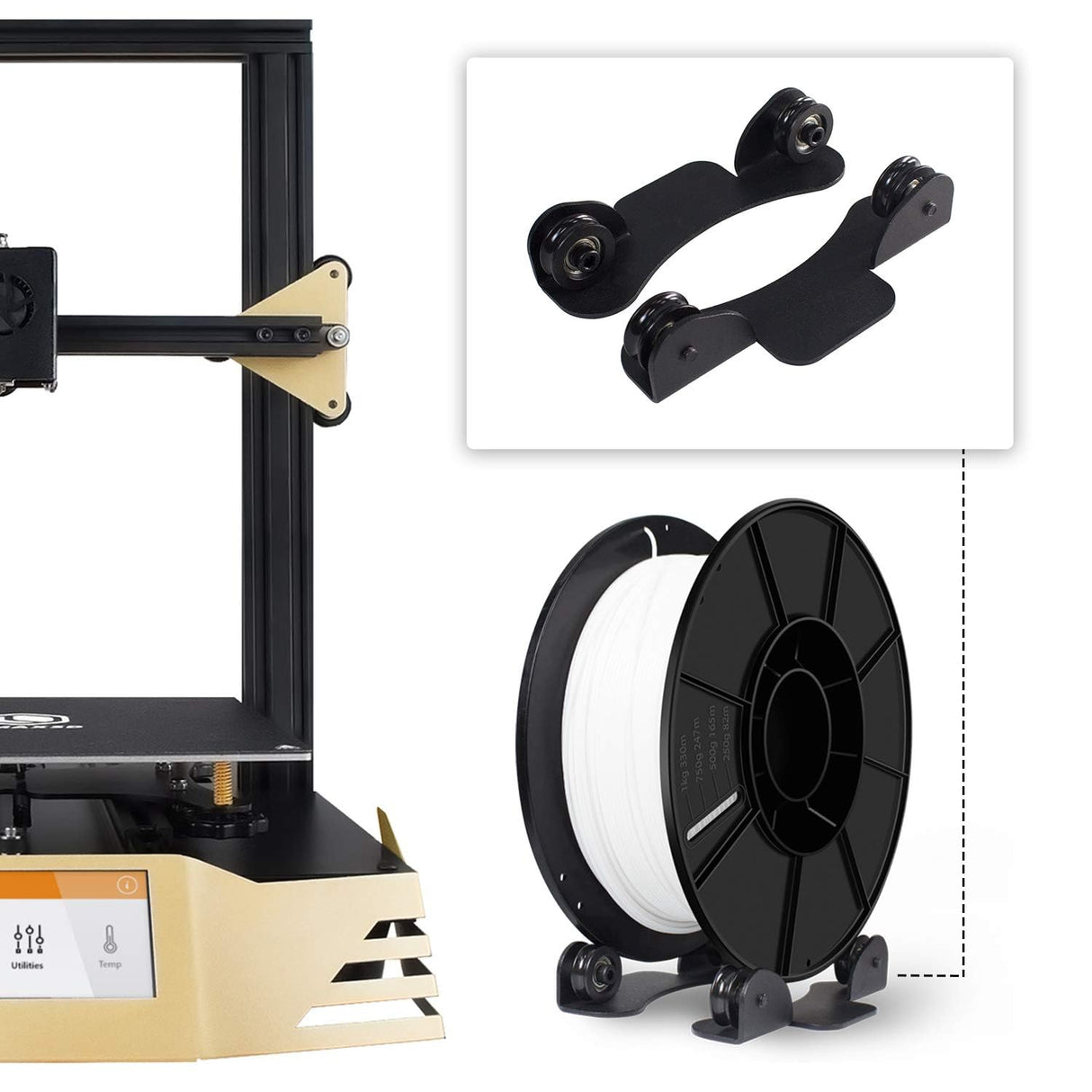 Iverntech 1 Set 3D Printer Filament Spool Holder, Sheet Metal Filament Mount Rack Spool Holder for PLA, ABS, Wood, TPU, Nylon, Flexible 3D Printing Materials Iverntech