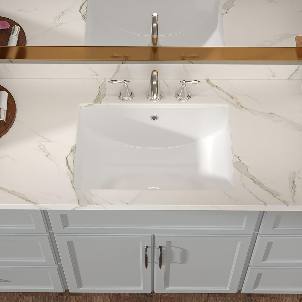 Lordear Rectangular Undermount Bathroom Sink 21x14 inch White Rectangle Bathroom Sink Undermount White Porcelain Ceramic Lavatory Bathroom Vanity Sink with Overflow Lordear