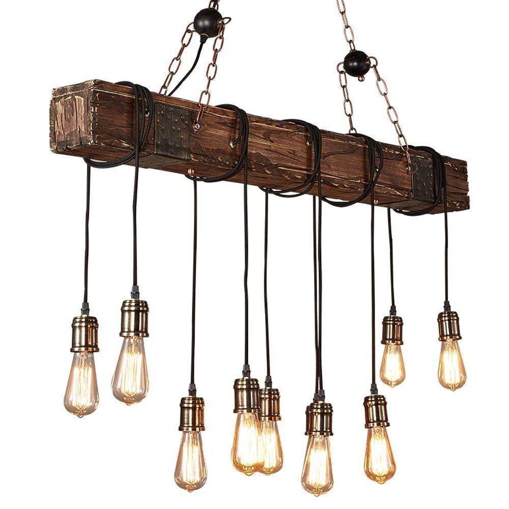 KJLARS Farmhouse Chandelier Wood Hanging Industrial Pendant Lighting Vintage Ceiling Light Fixture 10 Light for Pool Table Kitchen Island Bar Bedroom Dining Living Retro Hanging Lamp (43.31 inches) KJLARS