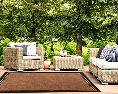 Gertmenian Indoor Outdoor Classic Flatweave Area Rug, Stain & UV Resistant Carpet, Deck, Patio, Poolside & Mudroom, 8x10 Ft Large, Border, Black Tan, 21515 Gertmenian