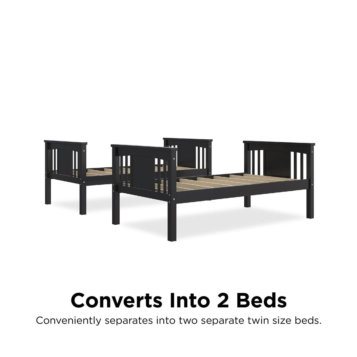 DHP Dylan Twin Over Twin Bunk Bed, Espresso, Sturdy Wood Construction, Converts to 2 Twin Beds, Guard Rails, Step Ladder DHP