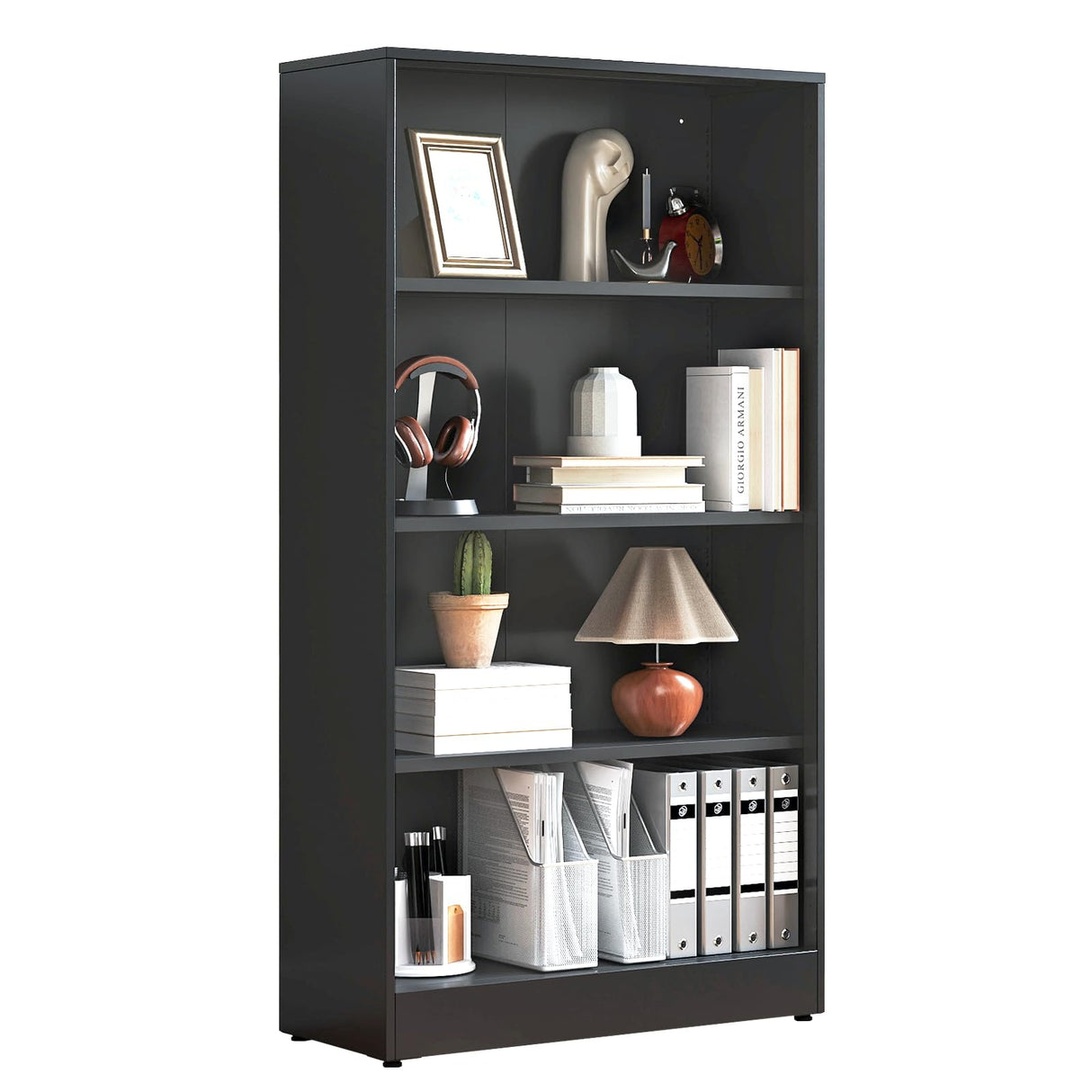 IRONMIX Metal Open Bookcase, 4-Tier Bookshelf with Adjustable Storage Shelves, Modern Black Bookshelf for Small Places, 59" Tall Book Shelf, Cabint Display Case for Home Office, Library, Living Room IRONMIX