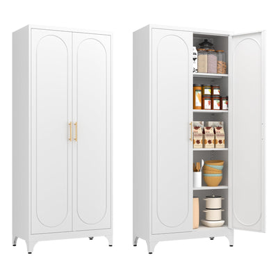 Polup White Kitchen Pantry Cabinet, 75" Tall Metal Pantry Storage Cabinet with Doors and Adjustable Shelves, Food Pantry Cabinets with Handle, Freestanding Cupboard for Living Room-Assemble Required
