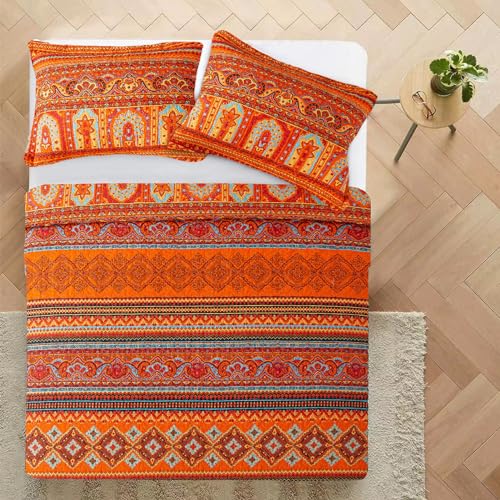 VAPUTAR Cotton Quilt Twin Size Bedding Set - 2 Pieces Twin Quilt Bedding Set, Boho Twin Size Quilts, Lightweight Reversible Coverlets Bedspreads for Farmhouse Bedroom (Red/Orange) VAPUTAR