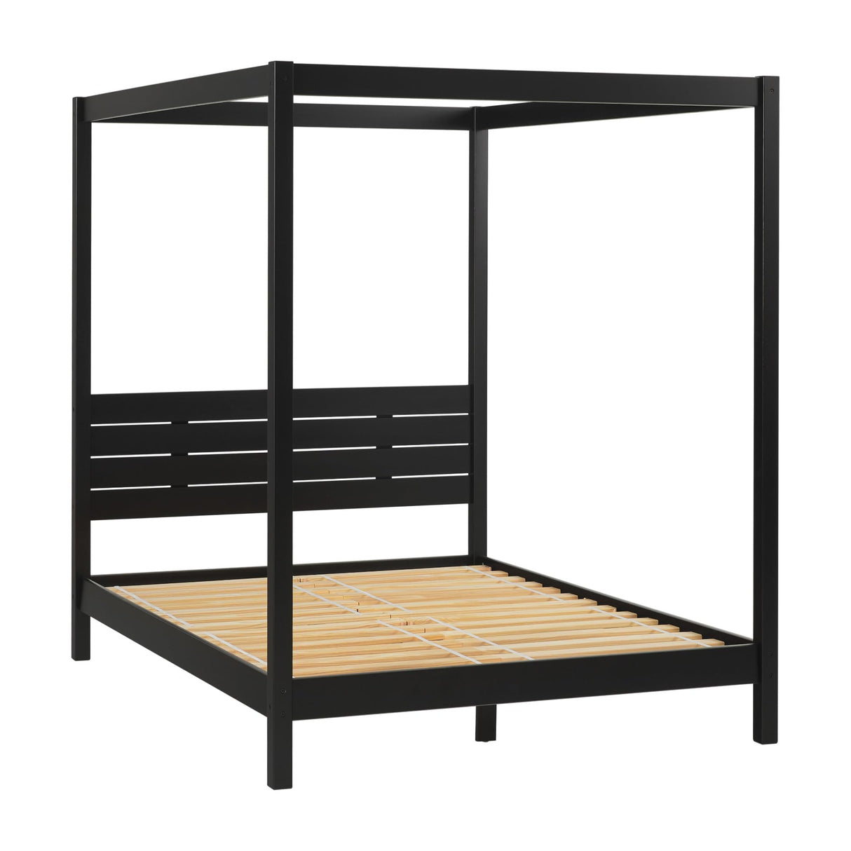 Walker Edison Isla Slatted Headboard Canopy Bedframe, Queen, Black Walker Edison