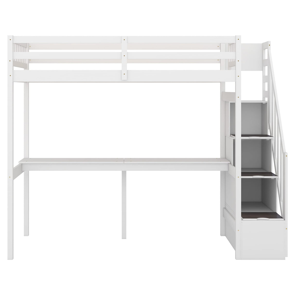 SOFTSEA Twin Loft Bed with Integrated Desk and Storage Stairs in White SOFTSEA