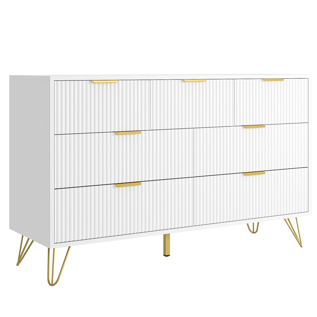 LYNSOM Dresser for Bedroom, Modern 7 Drawer White Dresser with Metal Handles and Wide Drawer, Wood Chest of Drawers for Living Room LYNSOM