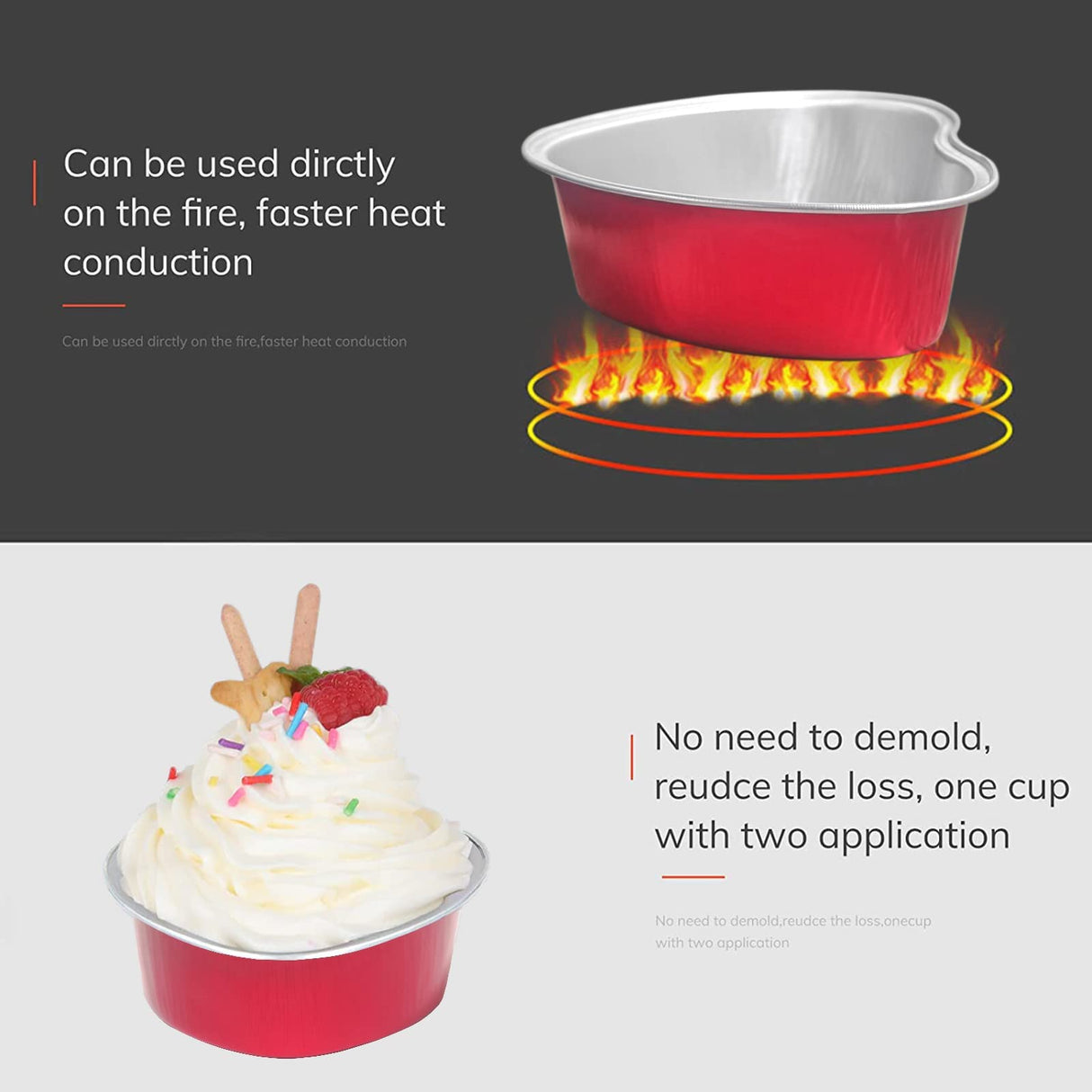 Heart Shaped Cake Pans for Baking with Red Petals, BLVRYVIO 50 Sets Aluminum Cupcake Cups with Lids, 100 ml/ 3.5 Ounces Red Disposable Mini Foil Pans for Valentine's Day Wedding Parties BLVRYVIO