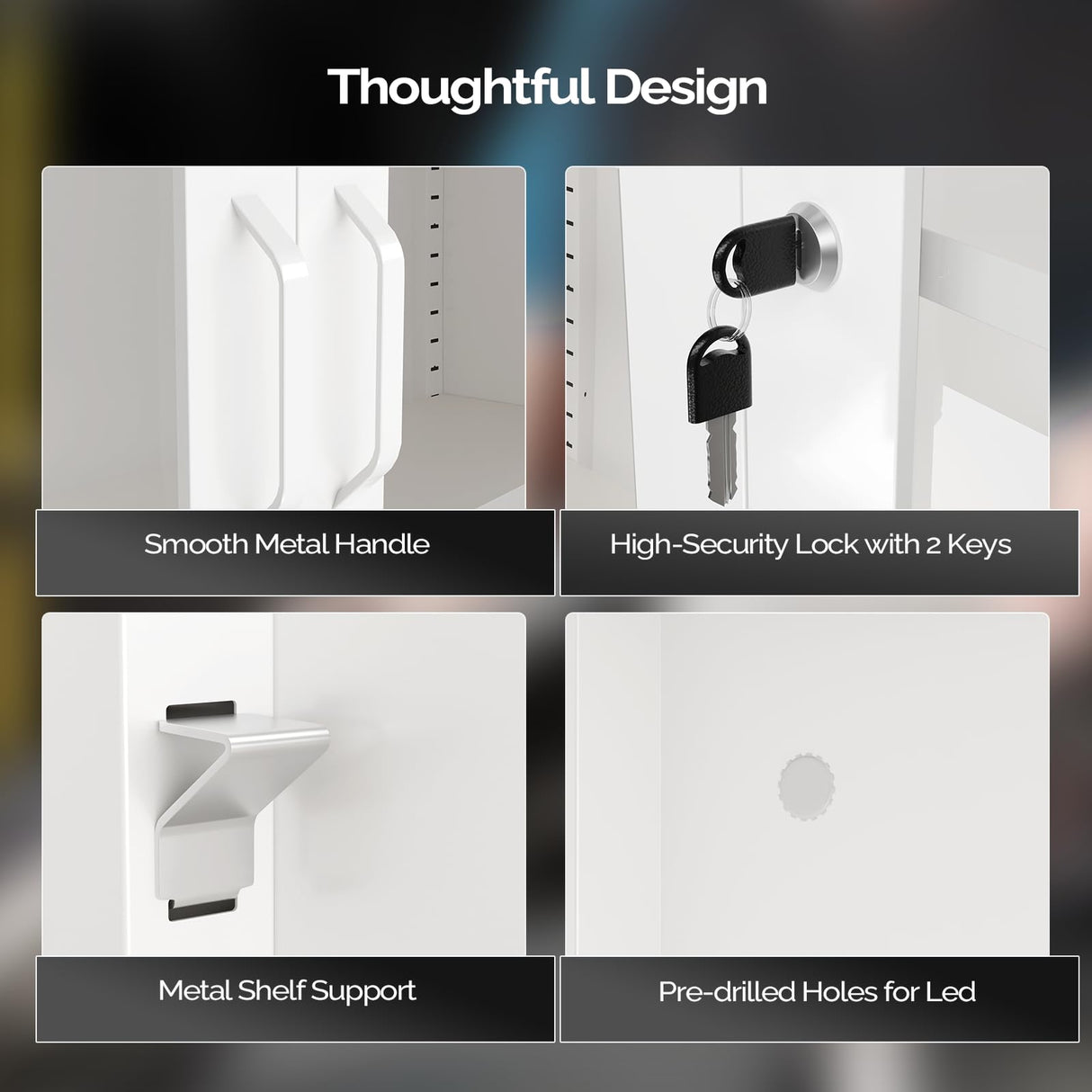 VINGLI Lockable Display Cabinet with Glass Doors & 5 Adjustable Shelves, 71" Tall White Metal Storage Cabinet Curio Liquor, Bookshelf Bookcase for Home Office Living Room Pantry Garage VINGLI