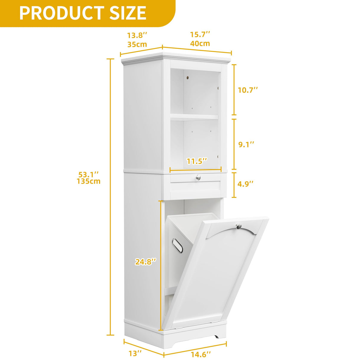 DWVO Tilt Out Laundry Hamper, Laundry Hamper Cabinet with Shelf Hidden Laundry Hamper, Bathroom Hamper with Storage with Removable Laundry Basket and Drawer, White DWVO