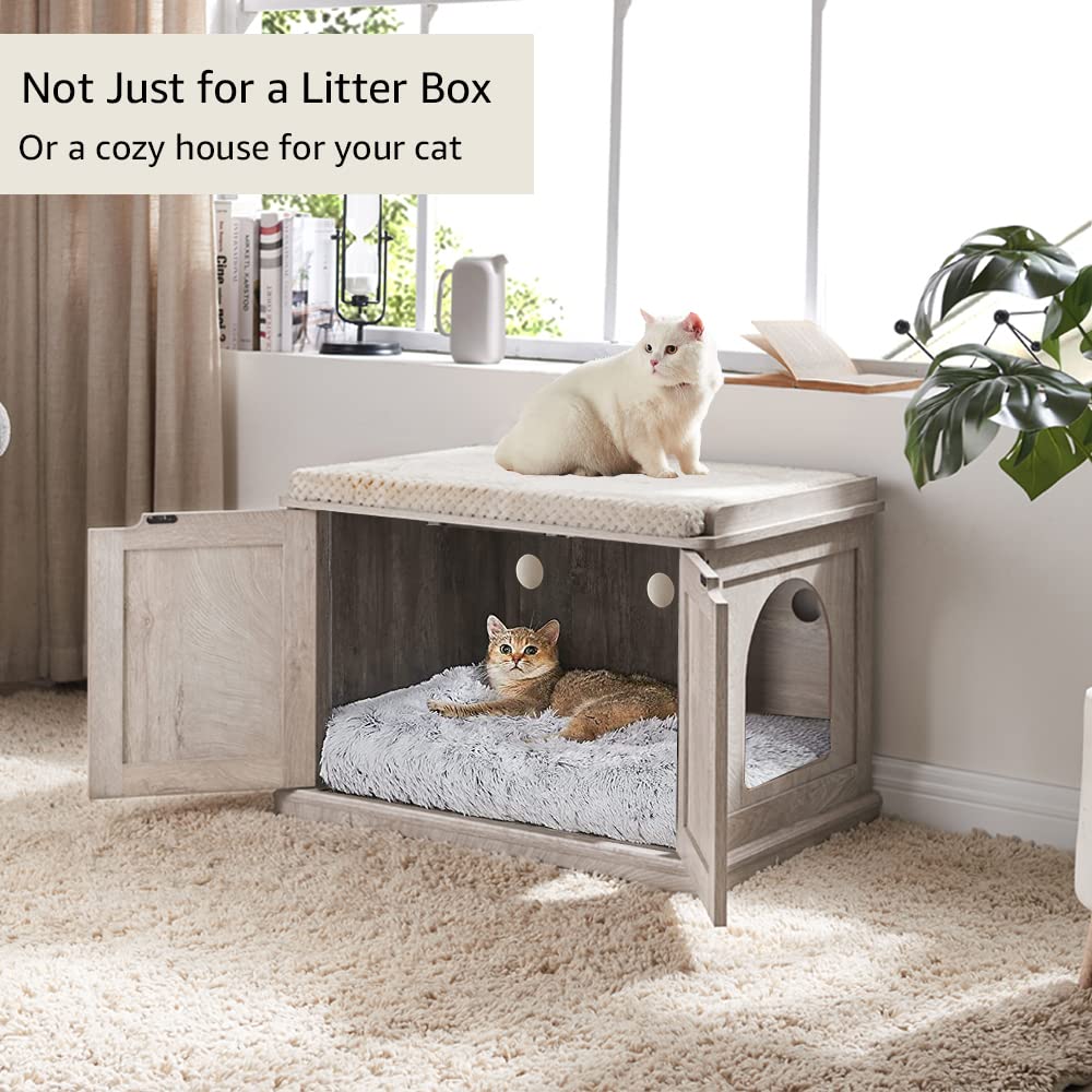 unipaws Cat Litter Box Enclosure Furniture, Hidden Litter Box Cover Washroom, Dog Proof Cabinet for Large Cat, Hideaway House, Weathered Grey unipaws