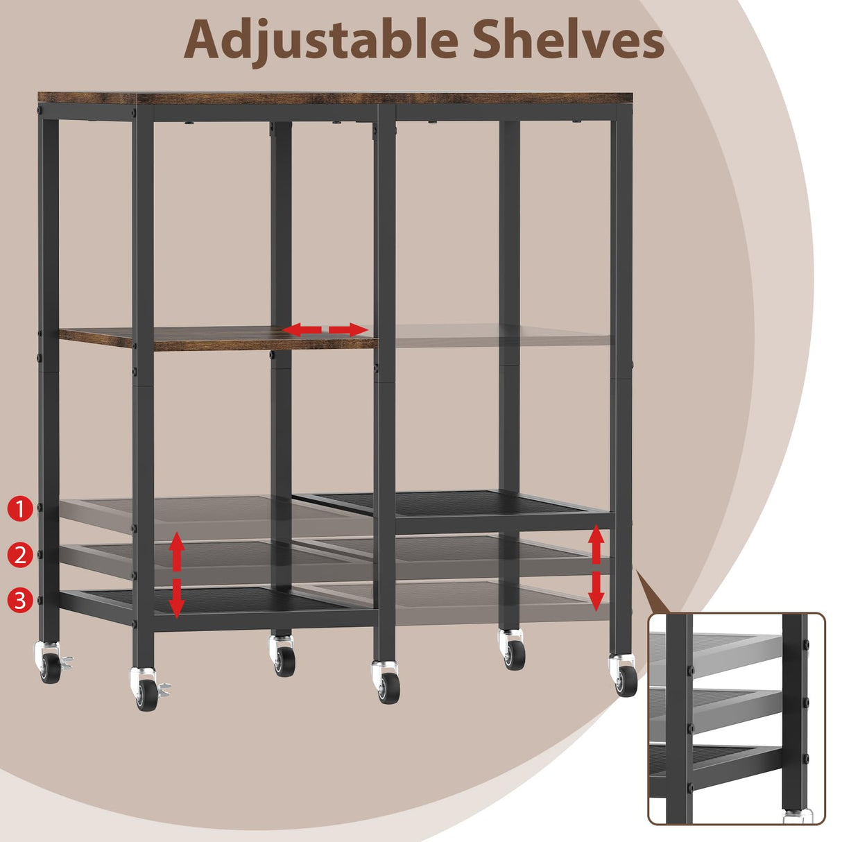 Kitchen Microwave Cart with Wheels,Coffee Bar Table Station,4-Tier Rolling Baker's Oven Rack,Small Appliance Storage Shelf,Utility Trolley Side Table for Kitchen,Office, Living Room (Rustic Brown) OGEMXU