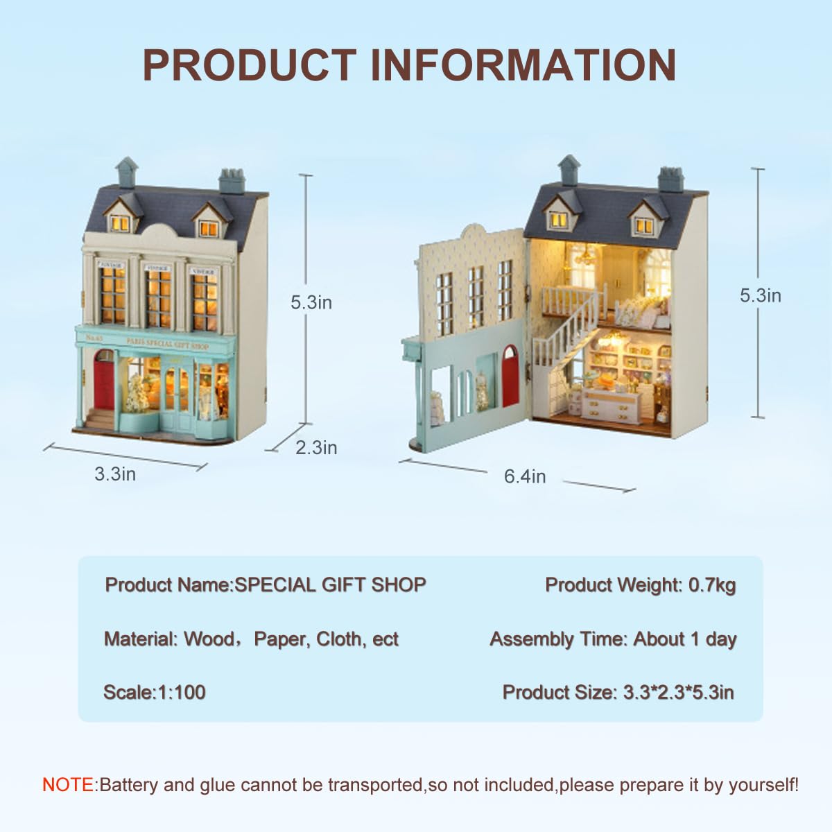 DIY Miniature House Kit, CUTEROOM Wooden Dollhouse Kit Mini House Making Kit with Furnitures, DIY Dollhouse Kit Birthday Gift for Women and Girls (Gift Shop) CUTEROOM