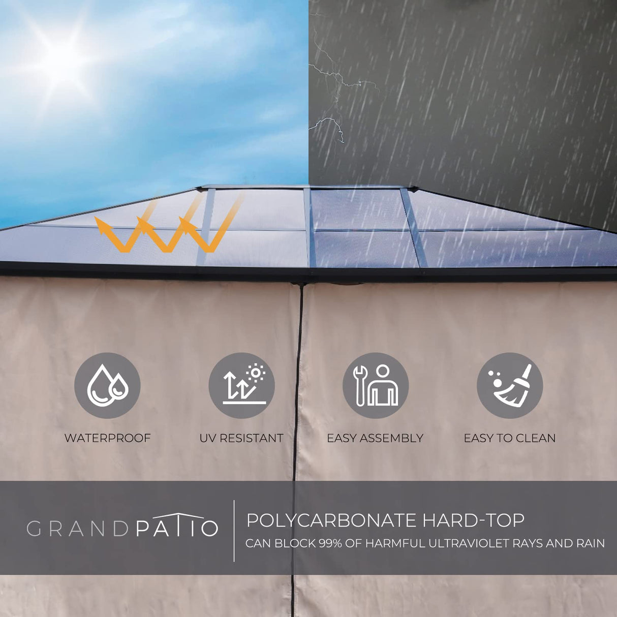 Grand Patio 10'x13' Gazebo Outdoor Hardtop Polycarbonate Gazebo Canopy with Netting and Curtains for Garden, Patio, Backyard Grand patio