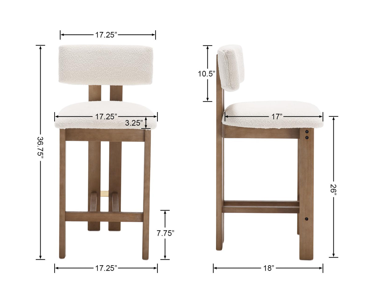 RIVOVA 26 inch Farmhouse Bar Stools Set of 4 Sherpa Upholstered Kitchen Stool Wood Legs Boho Pub Stools with Back Modern Counter Height Bar Chairs Kitchen Island Barstools, White RIVOVA