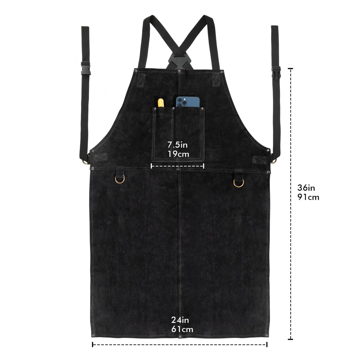 Leather Welding Apron - Heat & Flame Resistant Blacksmith Apron for Forging, BBQ, Grilling (36" Length, Black) LeaSeek