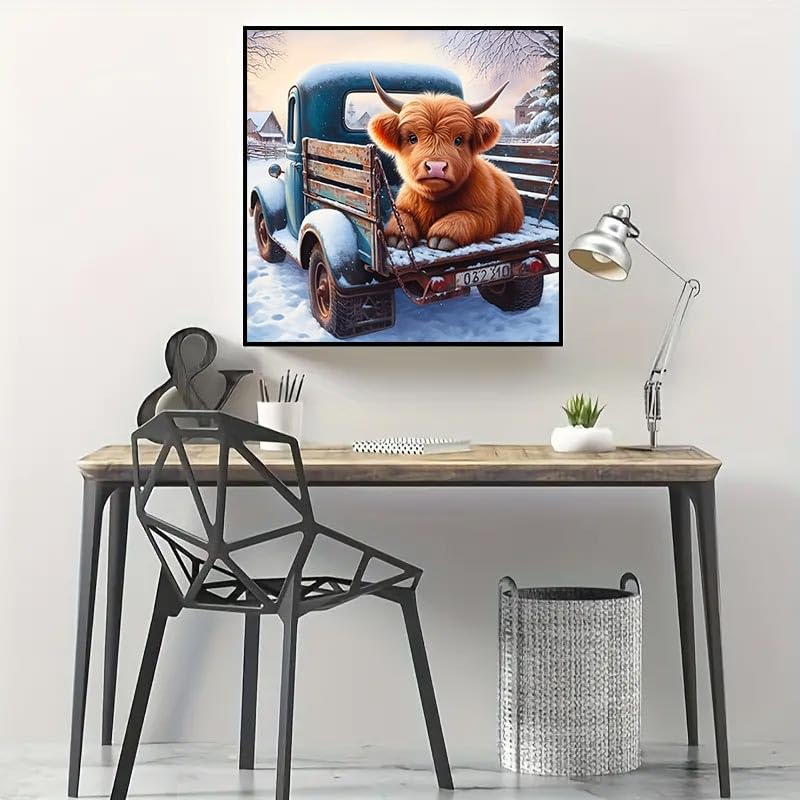 JFYHAB Truck Cow Diamond Painting Kits for Adults DIY 5D Diamond Art Paint with Round Diamonds Full Drill Cow Gem Art Painting Kit for Home Wall Decor Gifts12x12inch JFYHAB