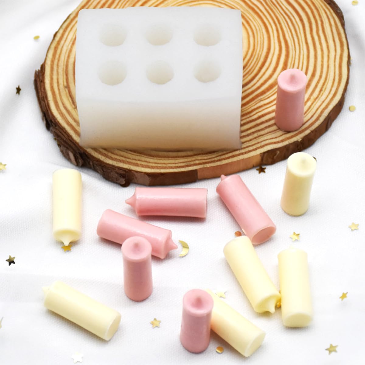 2 PCS Mini Long Cylinder Shape Mold Pillar Cylinder Shape Mold Silicone Candle Molds Mini Twisted Cylinder Mould for Candle Home Decoration Candle Making Birthday Cake Decor AddLotLot