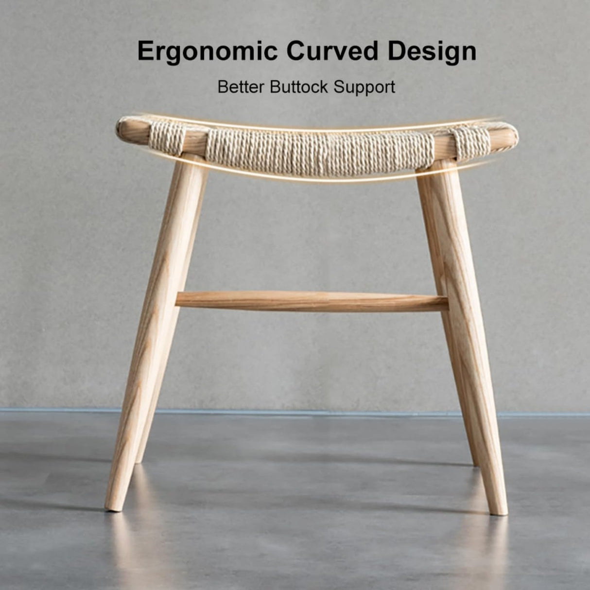 homary Natural Ash Wood Stool Ottoman Hand-Woven Foot Stool, Entryway Bench for Living Room & Bedroom, Comfortable Functional Seating homary