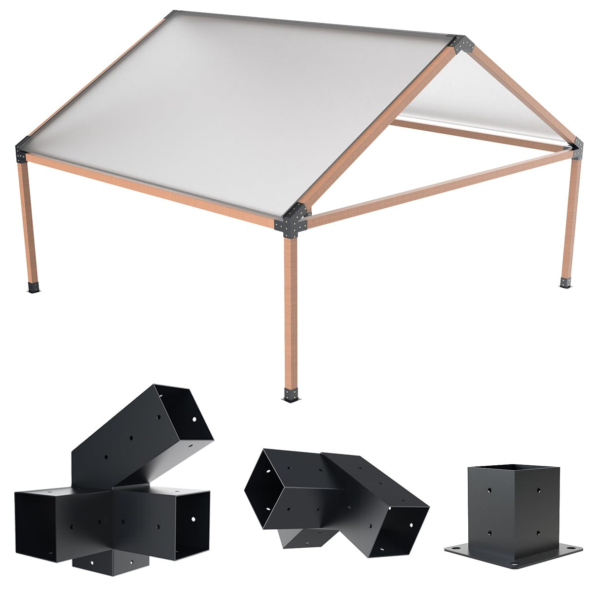 Grehitk Pergola Kit, Slanted Roof Pergola Brackets Kit, DIY Pergola Kit 3-Way 120° Corner Bracket and 40°4-Way Corner Bracket with Pergola Post Base for 4x4''Wood Beams Elevated Wood Stand Kit Grehitk