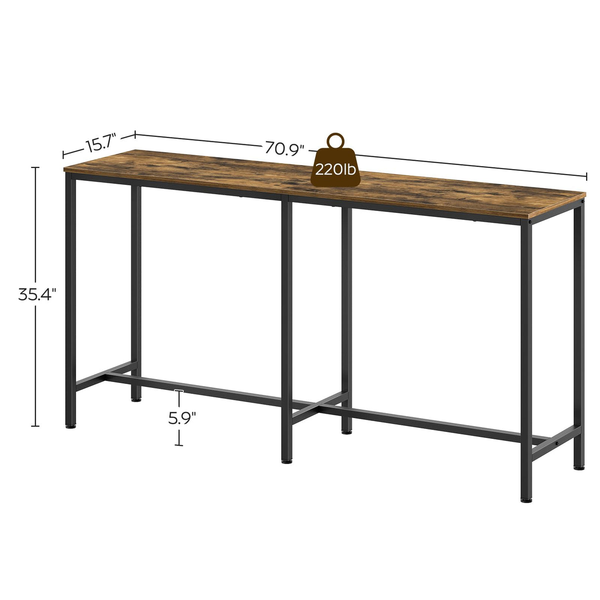 YATINEY 70.8" Long Bar Table, Counter Bar Height Table, High Top Table, Rectangular Hightop Table, Bar Pub Table, for Kitchen, Living Room, Dining Table, Entryway, Rustic Brown and Black BT08BR YATINEY