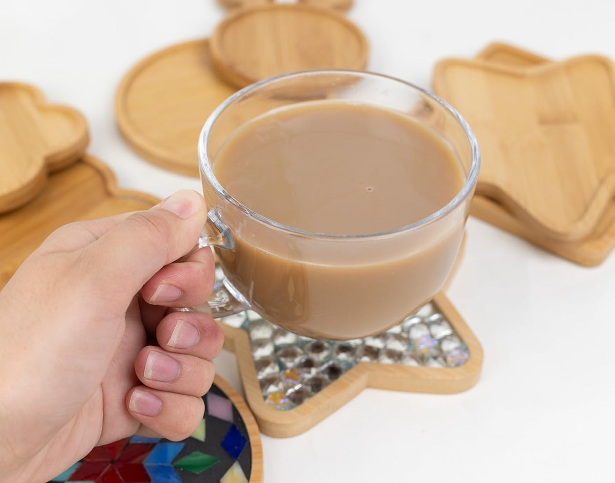 Lanyani 10pcs Wooden Assorted Shapes Mosaic Bases for DIY Mosaic Coaster Kit, with Wooden Surface for Handcrafted Glass Mosaic Tiles Crafts for Adults and Kids Lanyani