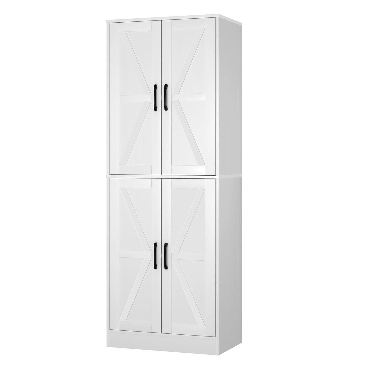 IANUE Farmhouse Storage Cabinet - Pantry with 4 Doors, Tall Kitchen Pantry with Adjustable Shelves, Organizer, White Storage Cabinet for Kitchen Dining Room Bathroom IANUE