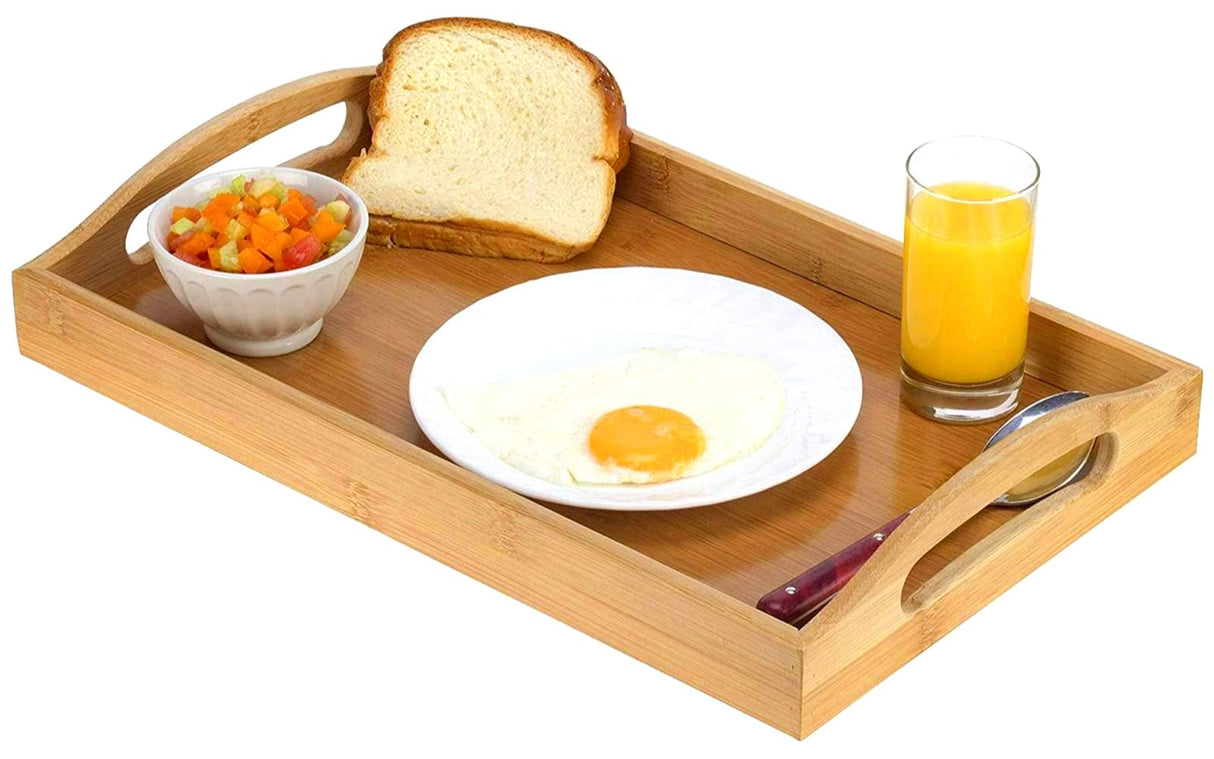 Serving tray bamboo - wooden tray with handles - Great for dinner trays, tea tray, bar tray, breakfast Tray, or any food tray - good for parties or bed tray HOME IT