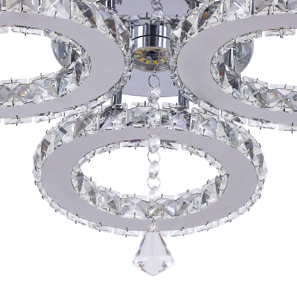 diisunbihuo LED Crystal Ceiling Light 13x3.5 Inches 3 Rings Crystal Chandelier Flush Mount Lighting Fixture for Bedroom Hobby Living Room (Cool White) diisunbihuo