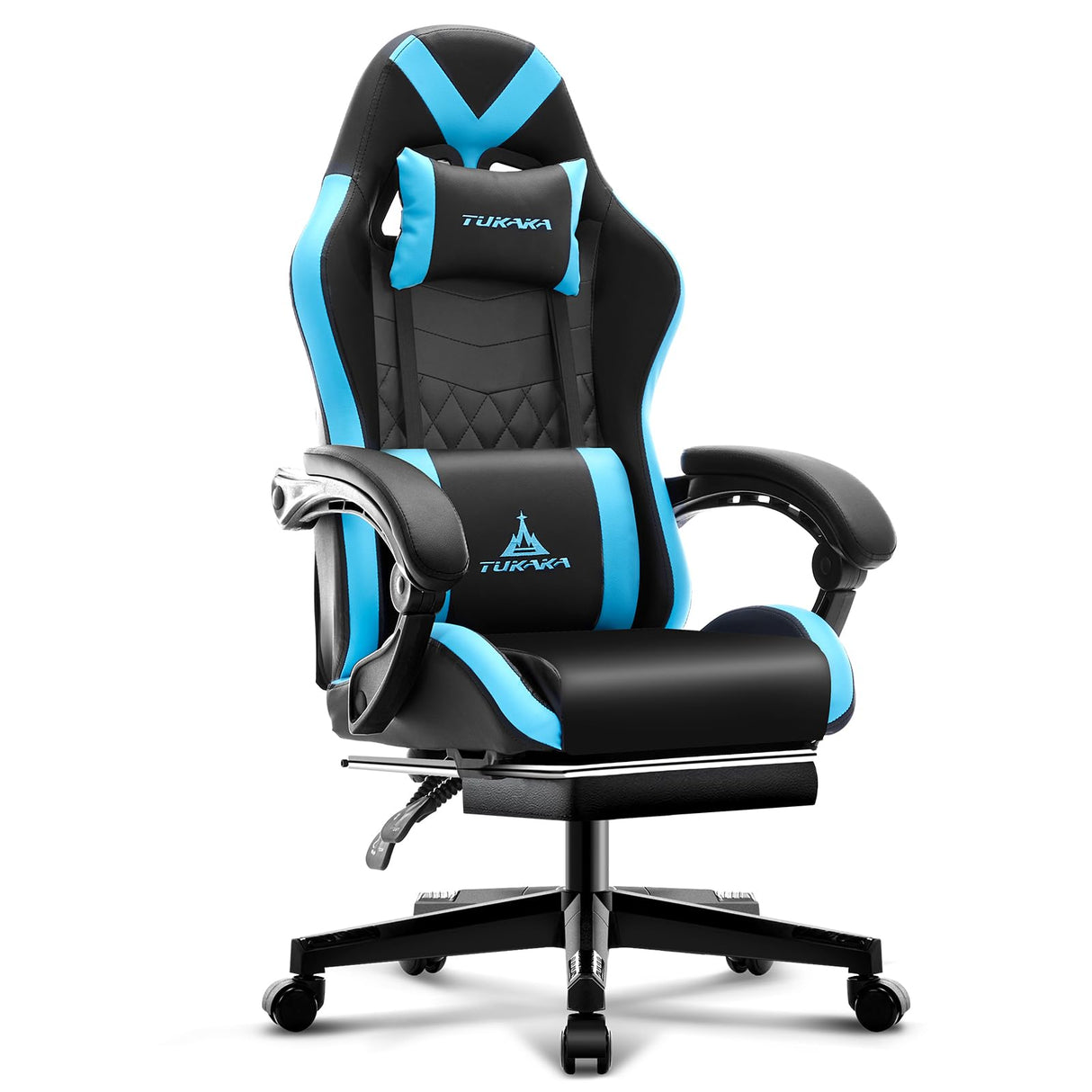 TUKAKA Gaming Chair,Ergonomic Massage Computer Office Desk Chair with Footrest,Pocket Spring Cushion,Reclining Leather Adjustable Gamer Chair with Headrest and Lumbar Support,Blue TUKAKA