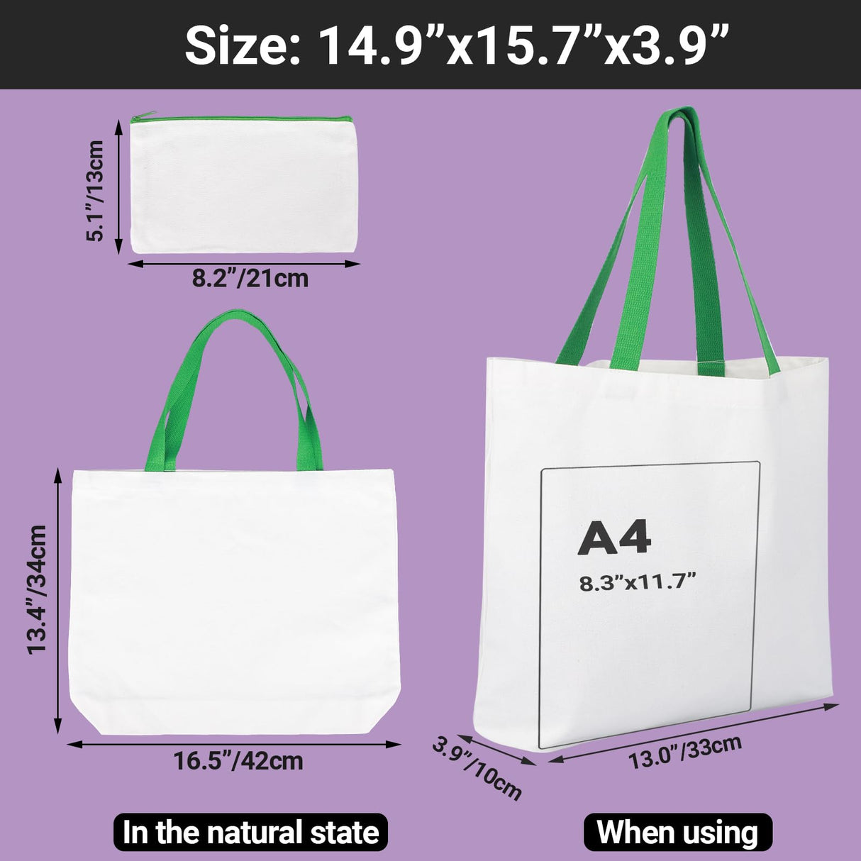 Segarty Sublimation Tote Bags Blank, 30 pack Large White Reusable Women Grocery Bag DIY Heat Transfer Canvas Bag Cosmetic Makeup Bags with Zipper bulk for Decorating Crafting Gift 12oz Segarty