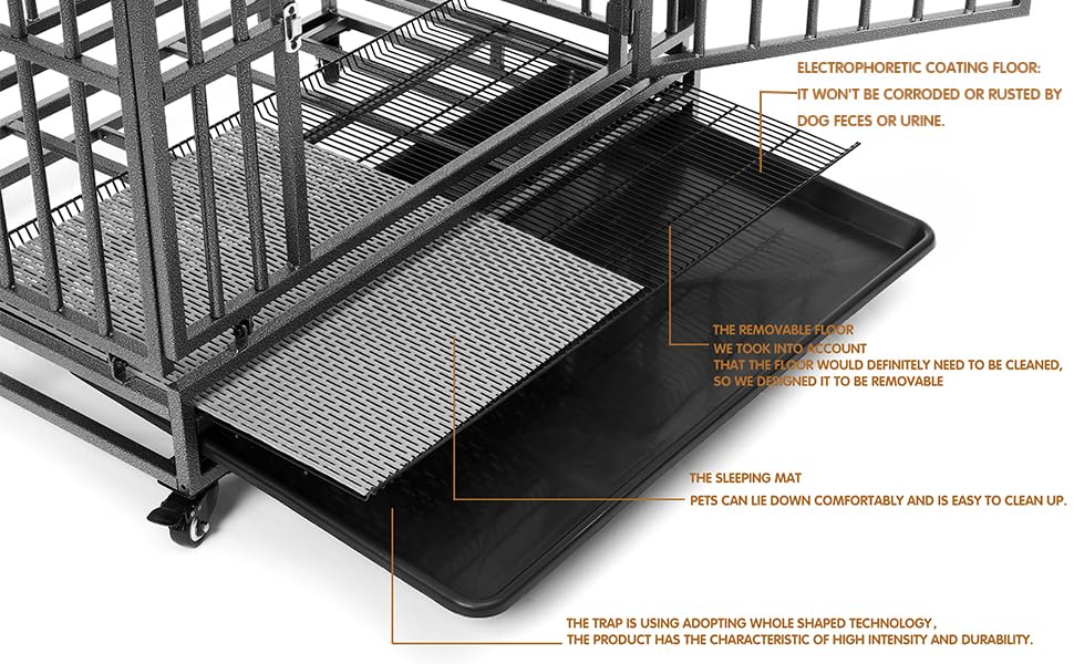 Luckyberry 38/42/46 inch Heavy Duty Extra Large Indestructible Dog Crate Kennel Indoor with Separation Anxiety Lockable Wheels and Removable Tray LUCKYBERRY