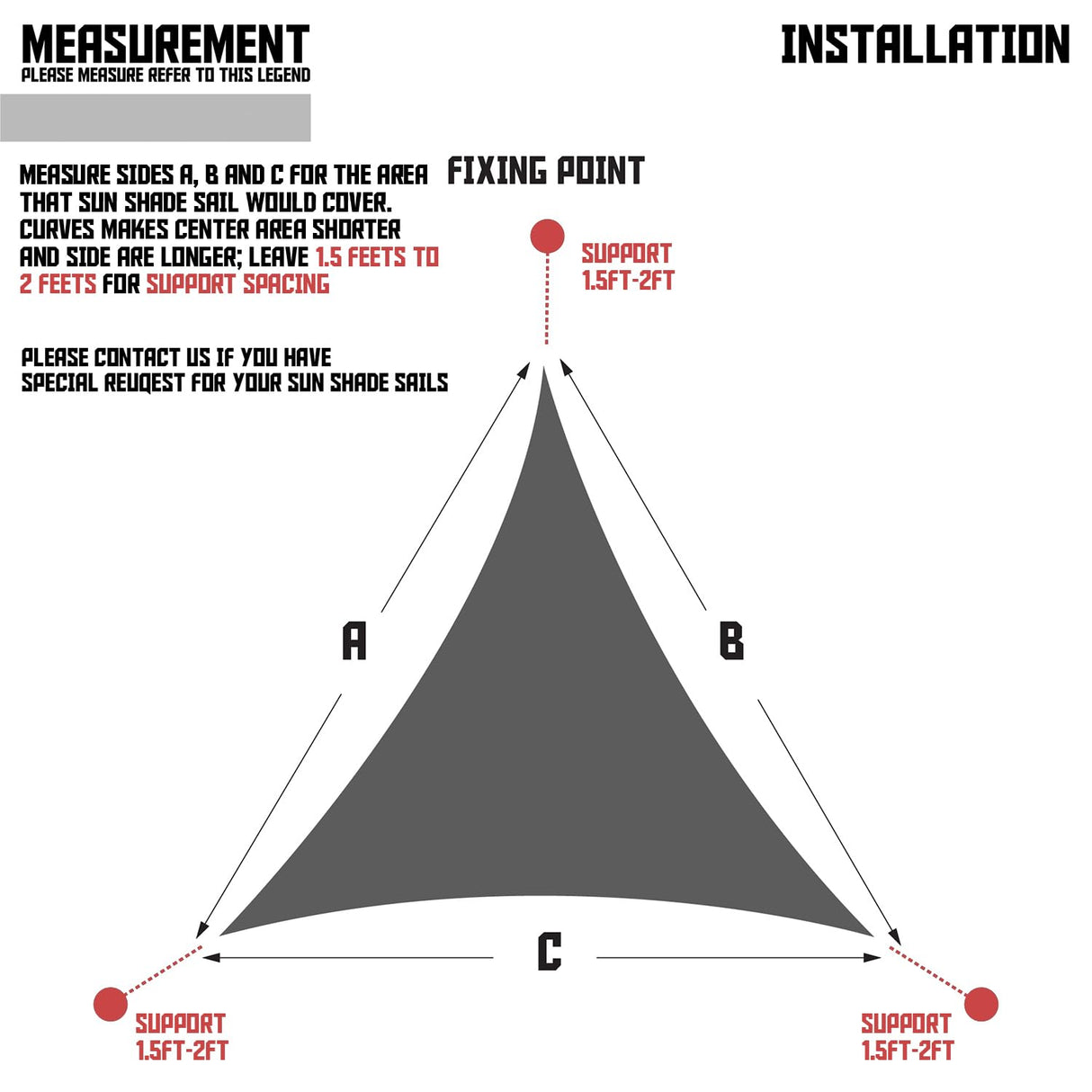 TANG 15' x 15' x 15' Sun Shade Sail Equilateral Triangle Permeable Canopy UV Block Shade Cloth for Patio Outdoor Backyard Pergola Porch Deck Garden Carport Awning, Light Grey TANG