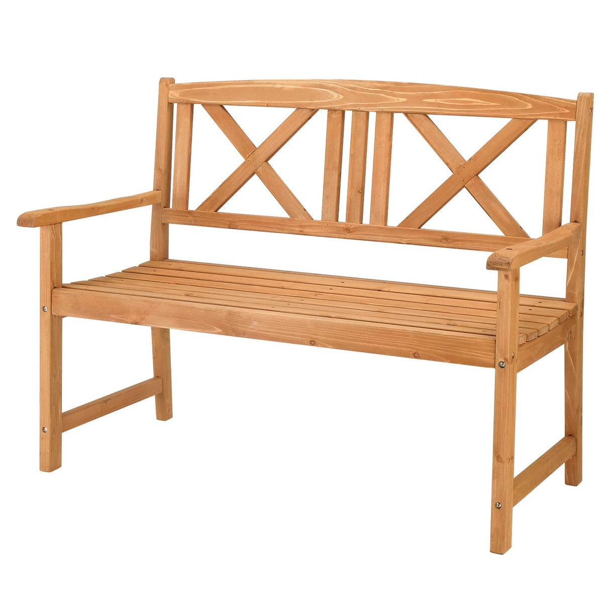 Outvita Wooden Garden Bench, Outdoor Wood Patio Bench, Rustic 2-Person Loveseat Chair w/Armrest for Porch Poolside Park Backyard Balcony, Capacity 605Lbs, X Backrest Outvita