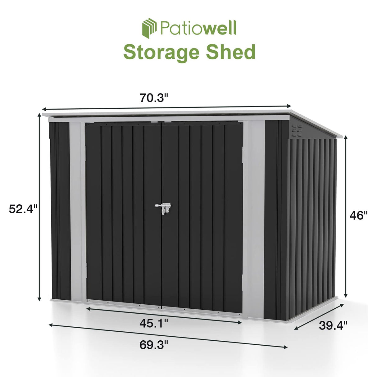 Patiowell 6 x 3 FT Horizontal Metal Shed, Outdoor Storage Shed with Double Lockable Doors and Easy Lift Hinges for Trash Cans, Garden Tools and Pool Accessories, Sloping Roof for Backyard Garden Lawn Patiowell