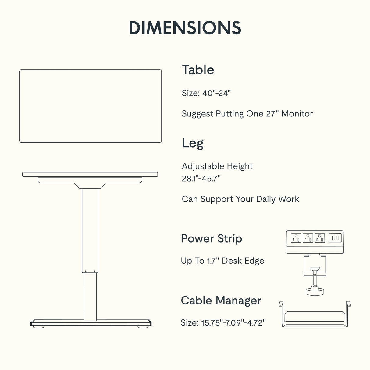 FLEXISPOT EN2 Whole-Piece Standing Desk with Clamp Power Strip, 40 x 24 Electric Stand Up Height Adjustable Desk with Cable Management (White Frame + 40" Maple Top) FLEXISPOT