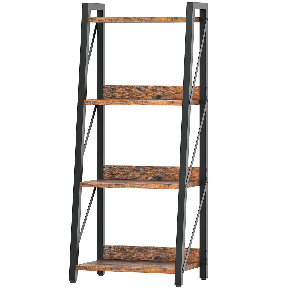 HOOBRO Ladder Shelf, 4-Tier Bookshelf, Corner Bookcase, Freestanding Storage Shelf Display Organizer, for Living Room, Bedroom, Home Office, Kitchen, Rustic Brown and Black BF304CJ01 HOOBRO