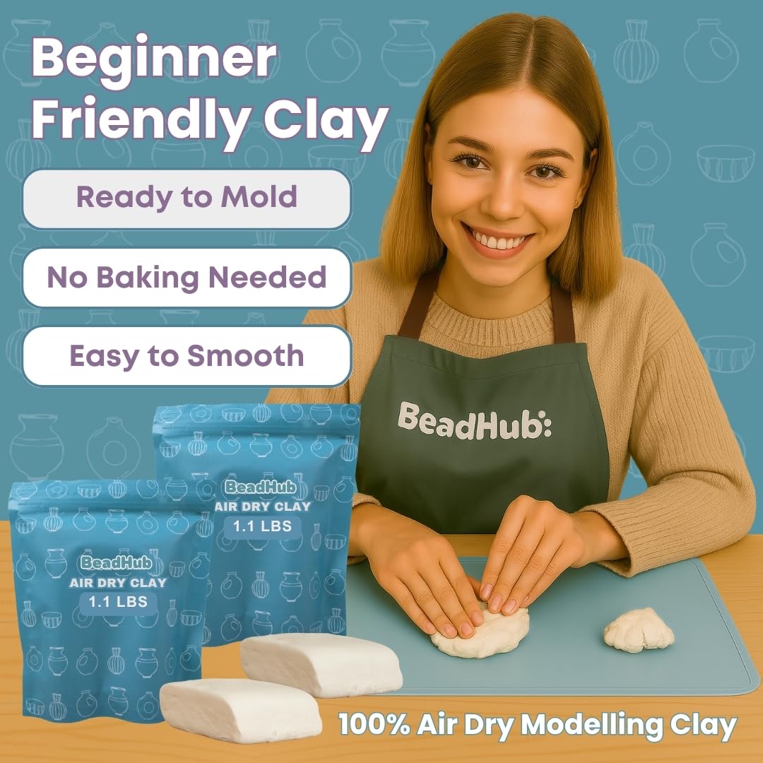 Pottery Kit for Beginners 2.2Lbs Air Dry Clay for Adults with Sculpting Tools, Paint, Glaze, Air-Dry Modeling Clay Molding, Sculpt & Painting Set, Hobby Date Night DIY Art Craft Kits -Standard (White) BeadHub