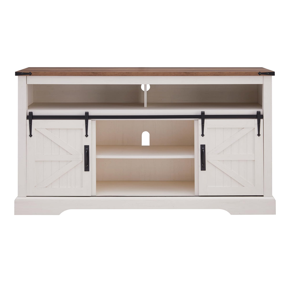 OKD Farmhouse TV Stand for 65+ Inch TV, 33" Tall Highboy Entertainment Center w/Sliding Barn Door, Rustic Media Console w/Storage Shelves, Wood Television Stand for Living Room, Antique White OKD