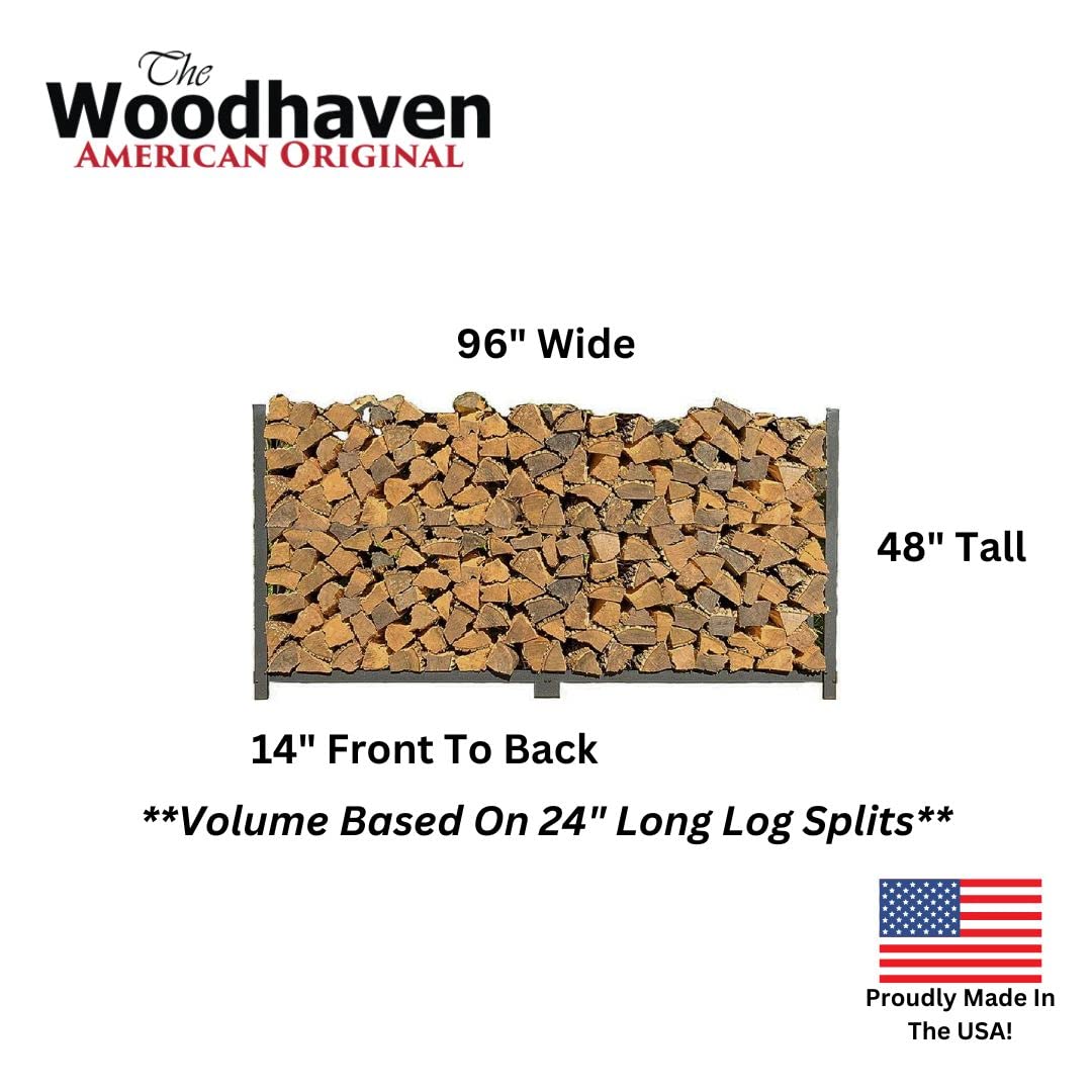Woodhaven 8 Foot 1/2 Cord Firewood Log Rack With No Cover - Made In USA - Outdoor Use Lifetime Structural Warranty - Black Texture Powder Coat Finish - Made With Heavy Duty Steel (No Cover) Woodhaven