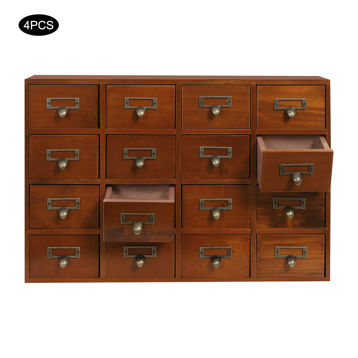 4 PCS Storage Cabinet, 64-Drawer Wooden Rectangle Storage Box With Label Holder And Handle, Traditional Apothecary Curio Cabinet,Storage Organizer For Pharmacy, Office, Porch, Living Room, Etc (Brown) WBGANG