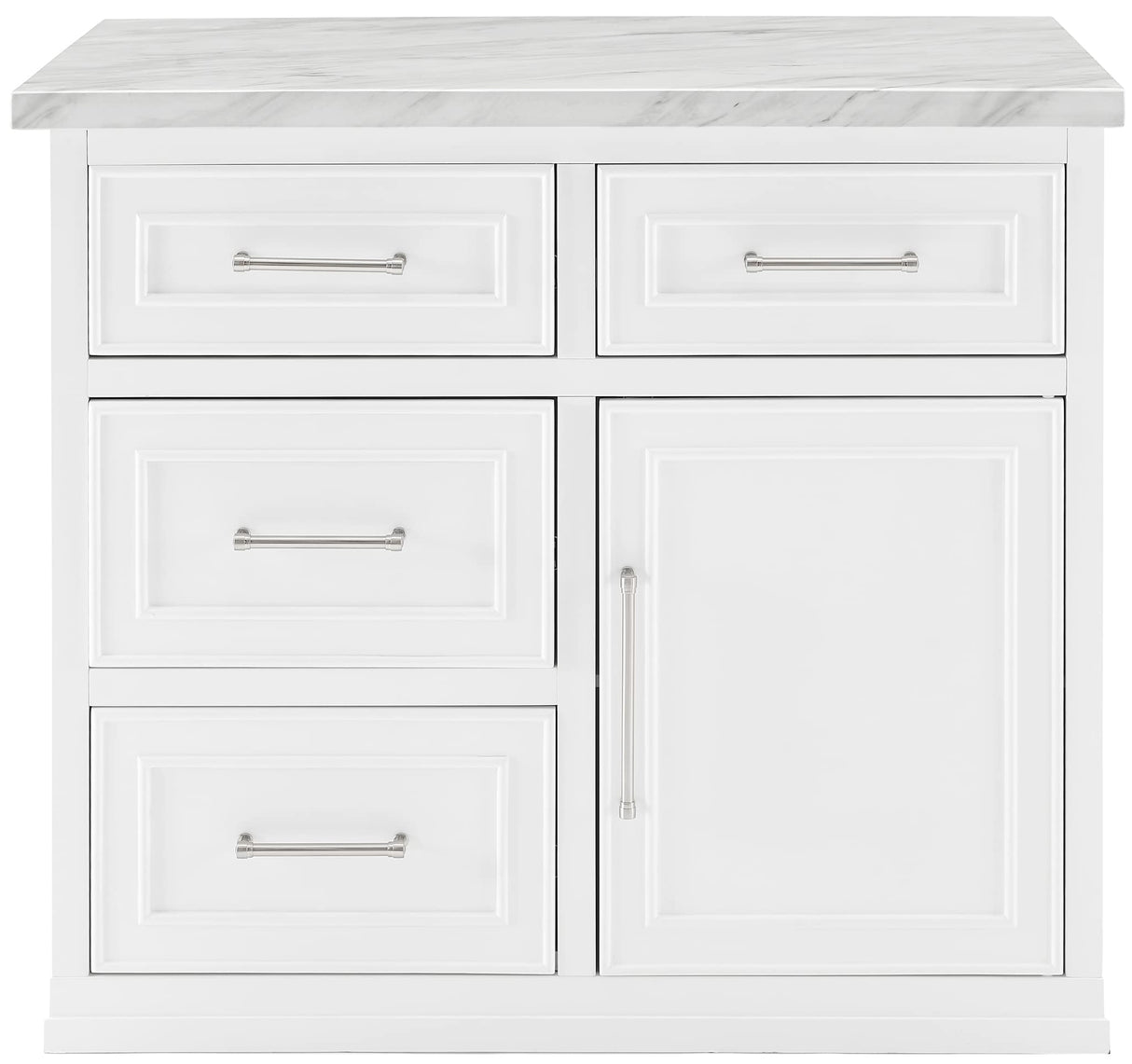 Crosley Furniture Cutler Faux Marble Top Kitchen Island with Storage, Breakfast Bar, Microwave Stand, White Crosley Furniture