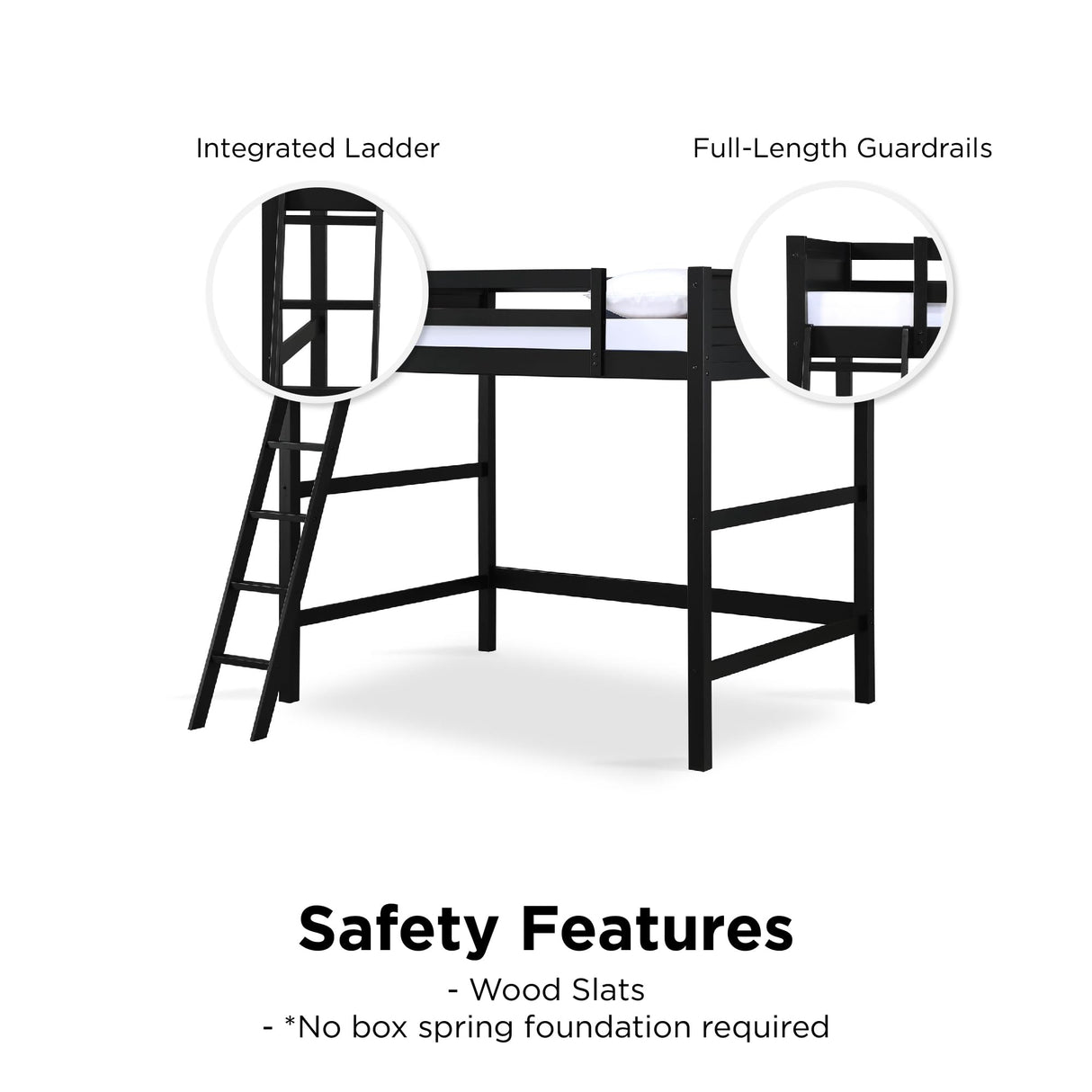 DHP Denver Full Size Loft, Black bed DHP
