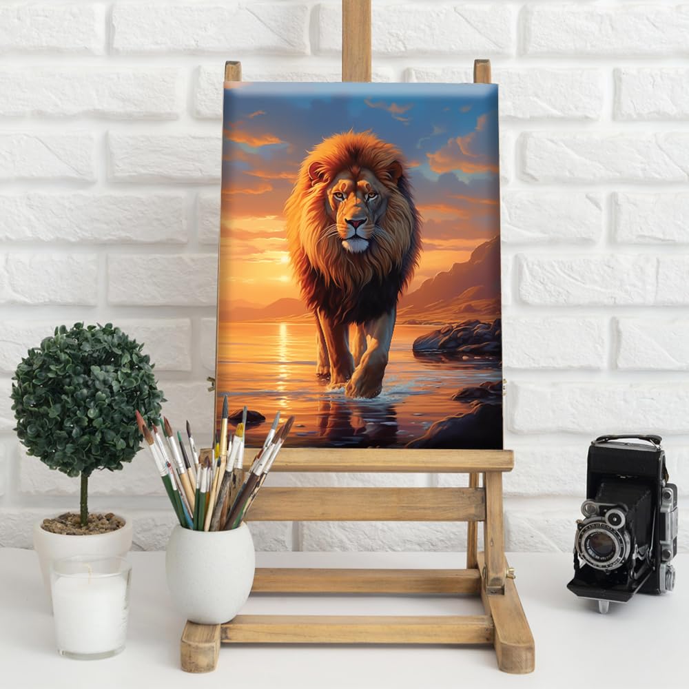 Natuyalo Framed Paint by Numbers on Canvas Lion Acrylic Paint by Numbers Kits for Adults Beginner Animal Pictures Painting Kits Ideal Gift Home Wall Decor 12x16 Inch Natuyalo