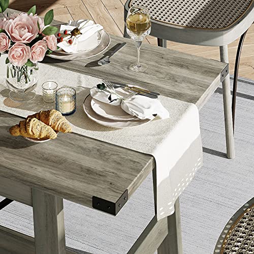 WAMPAT Set of 2 Farmhouse Dining Tables for 8-12 Persons with Heavy Duty Wooden Legs, 135.4 Inch Rectangular Modern Wood Kitchen Table for Dining Room & Living Room, Rustic Grey WAMPAT