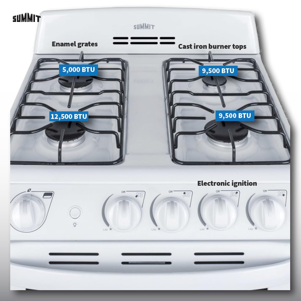 Summit 24" Gas Range, 2.9 cu. ft. Oven, 4 Burners, White- RG244WS Summit Appliance