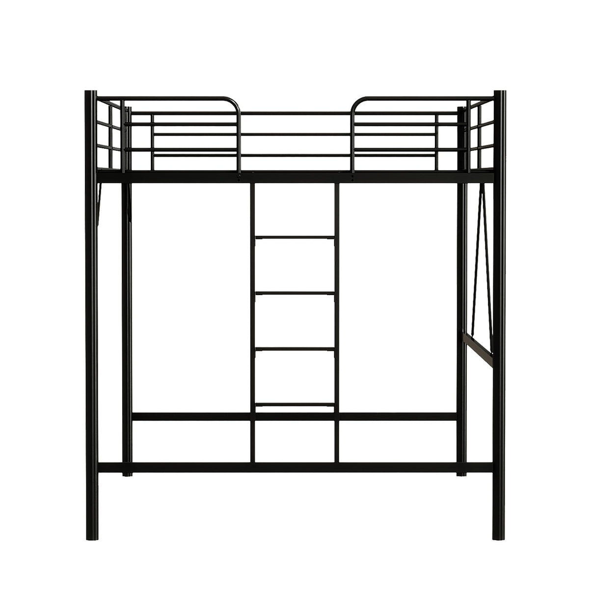 VINGLI Queen Loft Bed with Flat Rungs for Adults, Kids and Young Teens, No Box Spring Required,Heavy Duty Metal Slat Support, Black VINGLI
